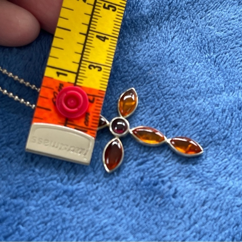 Vintage Baltic Amber Pendant Cross in Sterling Silver Necklace With Chain - Picture 5 of 6